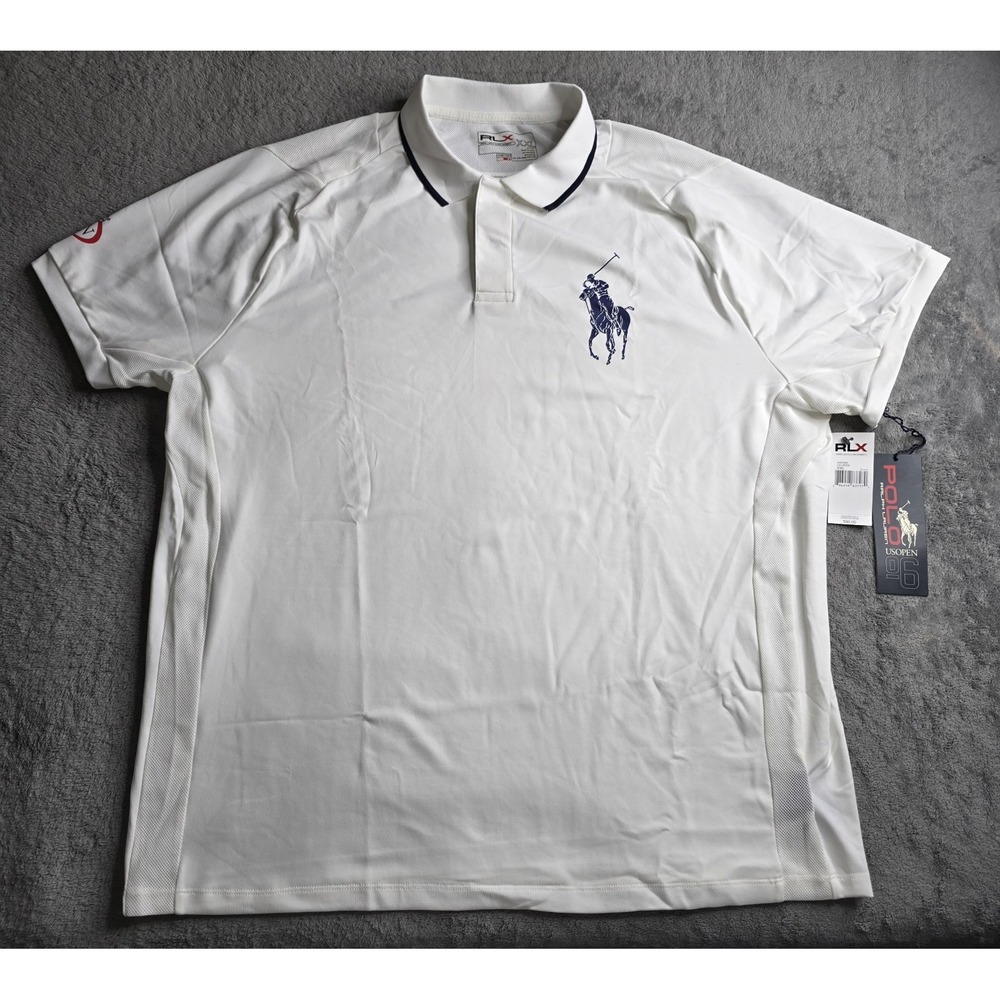 RLX Ralph Lauren Lineman Polo Mens XXL White 2006 US Big Pony Short Sleeve Logo